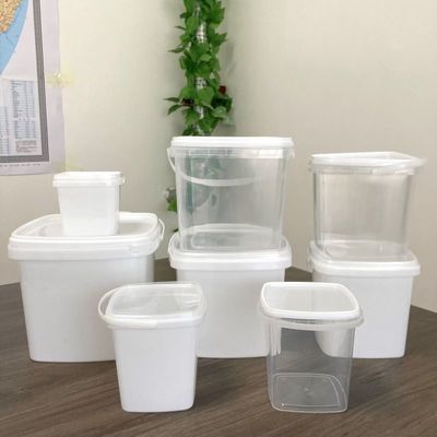 Aanpassen 4L Square Plastic Bucket Food Container met blauwe kleur en afgedrukt patroon