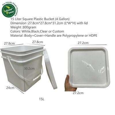 Aanpasbare 15L vierkante plastic emmer met drukhandvat en accessoires