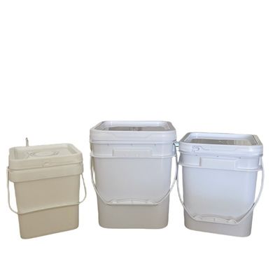 Voedingsmiddelen 10 liter vierkante plastic emmer met kleurrijke afwerking en HDPE materiaal