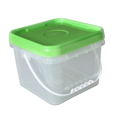 Op maat gedrukte plastic emmer voor voedselopslagcontainer in wit vierkant ontwerp