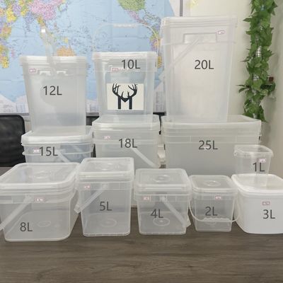 Polypropyleen vierkant transparante plastic emmer met een gedrukte dikte van 1,0 tot 2,5 mm