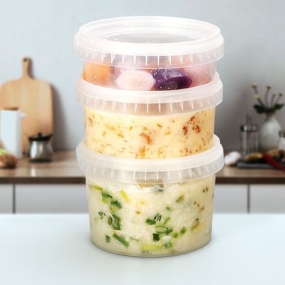 Persoonlijke 300 ml 500 mL 750 ml plastic emmers met deksel voor yoghurt ijs knoflook pasta en saus